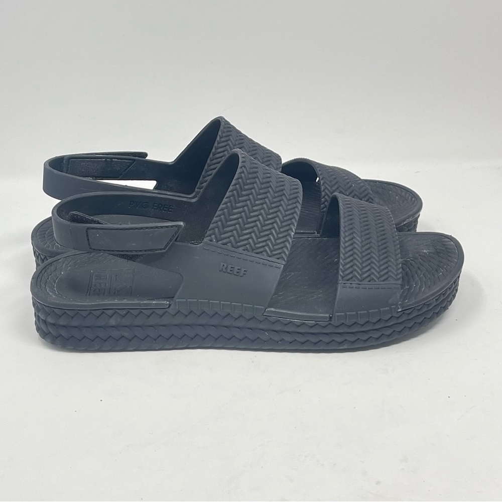 Reef Water Vista Sandals Womens 9 Black Platform 2 Strap Adjustable Slingback